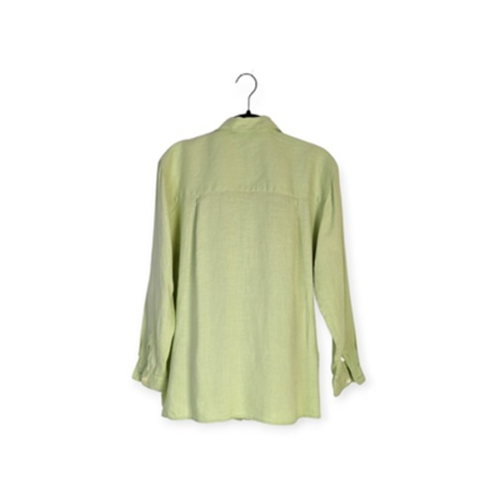 Vintage Talbots Light Green Linen Long Sleeve Button Down Shirt Size 10P - Picture 3 of 6